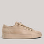 Grundy's Shoes Paul Green 4081 beige suede platform sneakers with elastic laces and gold eyelets