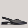 Grundy's Shoes Paul Green 6163 black leather pointed-toe slingback with adjustable heel strap and low block heel