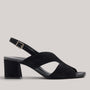 Grundy's Shoes Paul Green 6004 black suede slingback sandal with a block heel and adjustable back strap