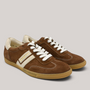Grundy's Shoes Paul Green 5450 brown suede sneakers with white lace-up closure and gum rubber soles.