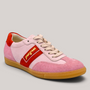 Grundy's Shoes Paul Green 5450 sneaker in pink and red suede with a gum sole and lace-up closure.