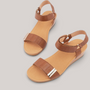 Grundy's Shoes Silver Lining Utica brown leather wedge sandals with dual velcro straps and contoured footbed